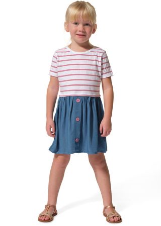 CERISE Robe manches courtes rayures lurex et jupe en chambray|HUBLOT