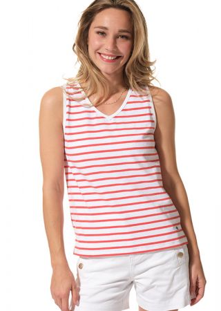 TIBBY Débardeur femme encolure V en jersey rayé |HUBLOT
