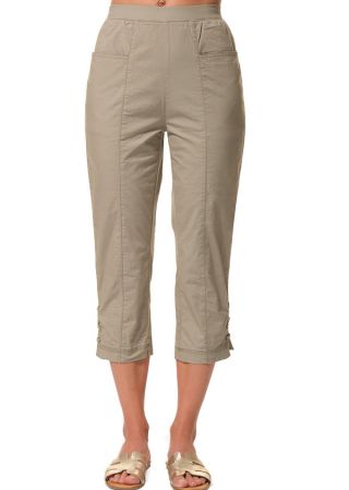 LINDA Pantacourt femme taille élastiquée, poches devant viscose et lin|HUBLOT