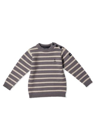 HENDAYE  layette Pull Marin rayé col rond, boutons épaule |HUBLOT ⚓