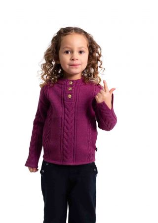 ALIZÉE Pull enfant col rond, boutons et torsades |HUBLOT ⚓
