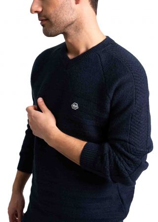 BILLY Pull maille jersey rayures point fantaisie, manches raglan, Col rond|HUBLOT