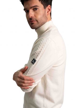 DAVID Pull homme manches longues, col montant maille jersey, torsades, nid d'abeille |HUBLOT