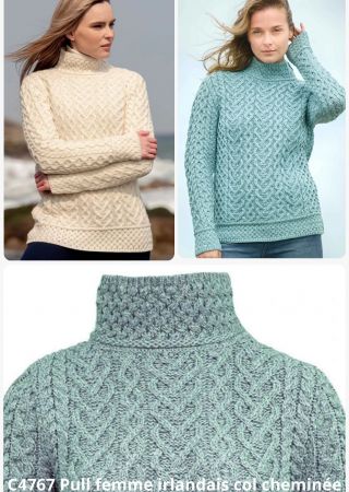 Pull IRLANDAIS avec petit col cheminé N4767 - Aran Crafts