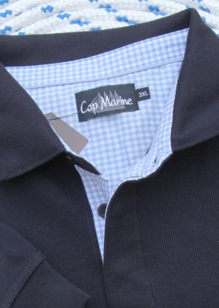 ABER Sweat homme -NAVY intérieur col rayé bleu –Col polo|Cap Marine