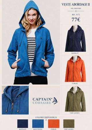ABORDAGE II  Veste en canevas manches longues avec capuche |Captain Corsaire ⚓