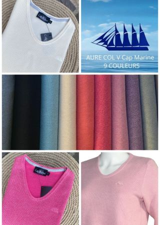 Pull AURE col V Cap Marine. 9 couleurs