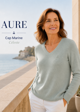Pull AURE col V-CÉLESTE |Cap Marine