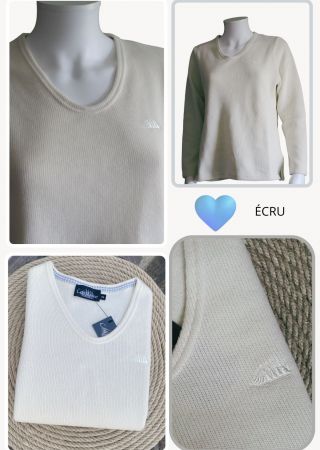 Pull AURE col V Cap Marine ÉCRU