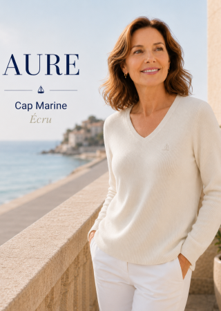 Pull AURE col V-ÉCRU |Cap Marine