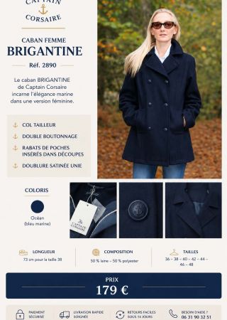 BRIGANTINE Caban femme col tailleur| Captain Corsaire ⚓