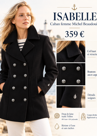 Caban marin double boutonnage breton femme doublé ISABELLE |Michel Beaudouin