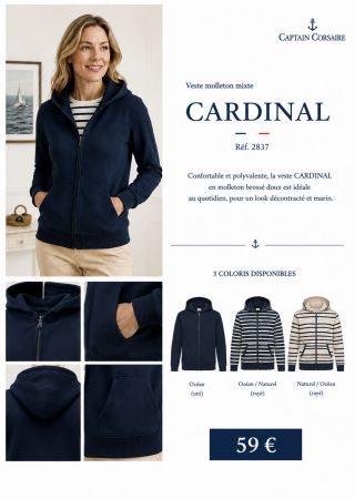 CARDINAL Veste mixte en molleton brossé à capuche |Captain Corsaire⚓