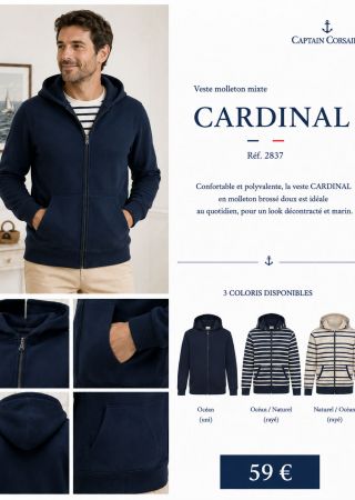 CARDINAL Veste mixte en molleton brossé à capuche |Captain Corsaire⚓