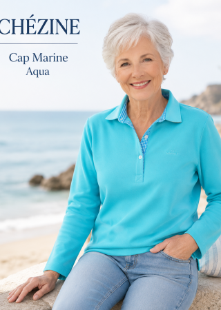 Sweat femme CHÉZINE-AQUA – Cap Marine (intérieur col vichy)