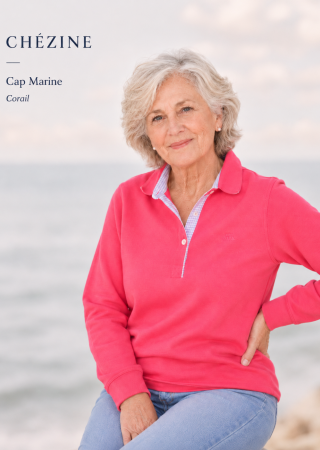 Sweat femme CHEZINE -CORAIL – Cap Marine (intérieur col vichy)