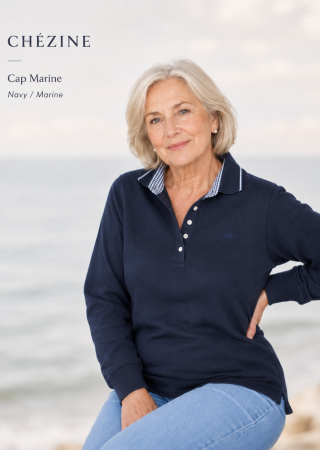 Sweat femme CHÉZINE-MARINE – Cap Marine (intérieur col vichy)