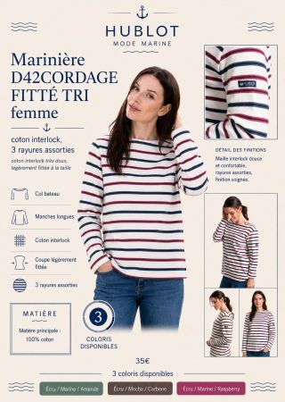 CORDAGERICOLORE Marinière femme manches longues, col bateau HUBLOT ⚓