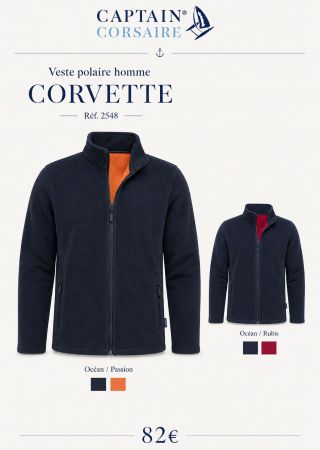 CORVETTE Veste homme zippée col montant en polaire |Captain Corsaire ⚓
