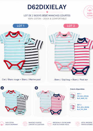DIXIELAY Lot deux body coton layette manches courtes |HUBLOT ⚓