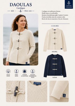 DAOULAS Cardigan crochet boutons à brandebourg et zip |Captain Corsaire ⚓