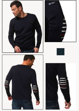 ELOI Pull homme col rond avec boutons épaules et patchs coudes |HUBLOT