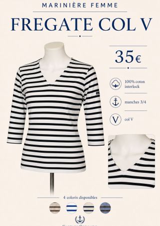 Marinière  FREGATE Col V  femme| Captain Corsaire ⚓