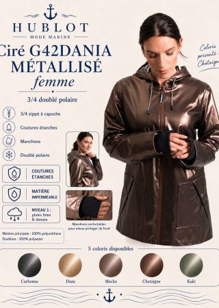 DANIA MÉTALLISÉ Ciré femme 3/4 zippé à capuche doublé polaire | HUBLOT ⚓