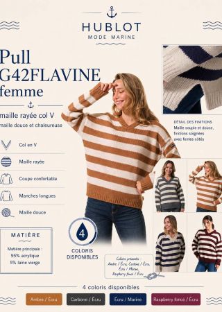FLAVINE Pull femme en maille avec un grand col en V |HUBLOT ⚓