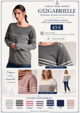 GABRIELLE Pull femme col rond avec boutons épaule |HUBLOT ⚓