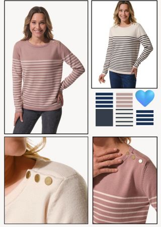 GABRIELLE Pull femme col rond avec boutons épaule |HUBLOT