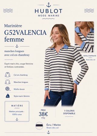 VALENCIA Marinière femme manches longues avec col en chambray |HUBLOT ⚓