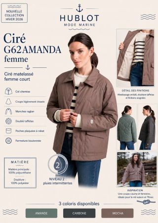 AMANDA Ciré matelassé femme court, col chemise |HUBLOT ⚓