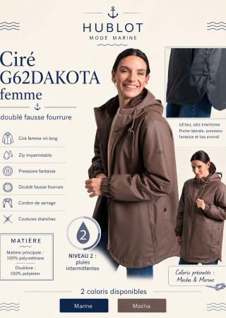 DAKOTA Ciré hiver femme mi-long, zip imperméable, pressions fantaisie |HUBLOT ⚓