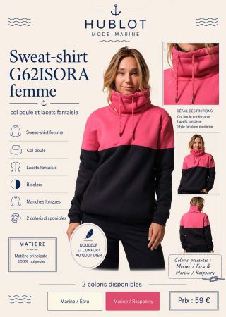 ISORA Sweat-shirt femme col boule et lacets fantaisie |HUBLOT ⚓