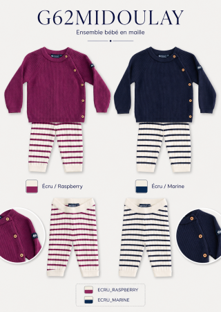 MIDOU Ensemble bébé : Pull en côte perlée et pantalon rayé en côte |HUBLOT ⚓