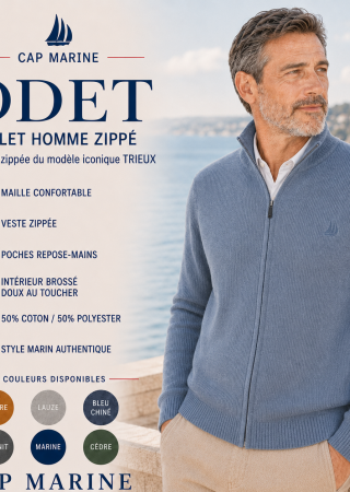 Gilet homme ODET Cap Marine – 6 coloris disponibles – Zippé à poches