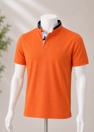 Polo homme GUILLEC Cap Marine-Orange-Col officier