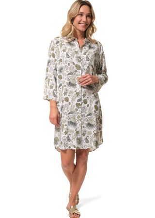 HILDA Robe chemise imprimé fleurs verte  |HUBLOT