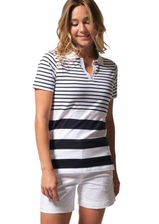 OPALE Tee-shirt femme manches courtes avec jeu de rayures, col V esprit polo|HUBLOT