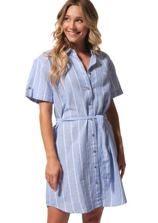 ANTONA Robe chemise rayé courte viscose et lin |HUBLOT.