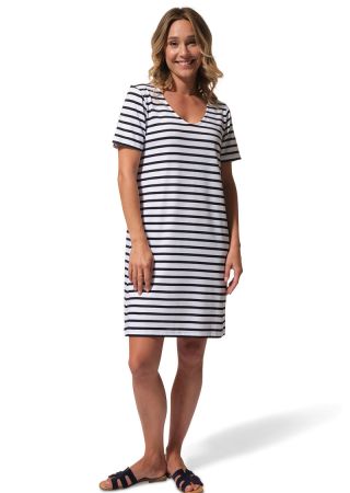 CAROLIA Robe marinière en coton col V devant et dos|HUBLOT