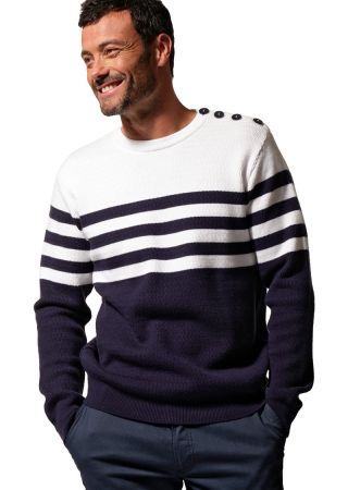 KAIS Pull Marin homme bicolore en maille col rond |HUBLOT