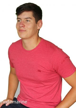 ISAC Tee-shirt Homme-Rouge- Col Rond|Cap Marine