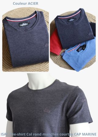 ISAC Tee-shirt Homme Col Rond Couleur Acier – Cap Marine