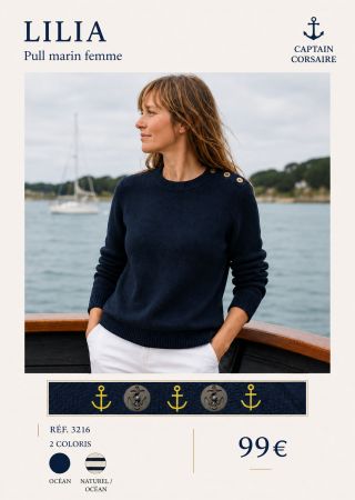 LILIA Pull marin femme en maille laine/acrylique mélangés |Captain Corsaire ⚓