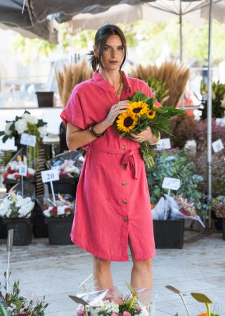 ESMA Robe chemise femme manches courtes avec poche poitrine et ceinture amovible|HUBLOT