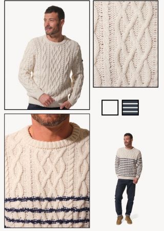MAXIME Pull homme col rond tricoté avec jeux de torsade|HUBLOT
