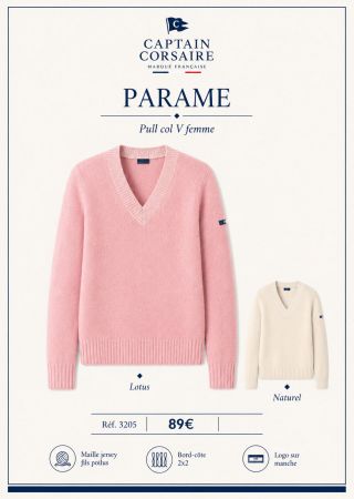 PARAME Pull  femme  col V en maille fils poilus |Captain Corsaire⚓