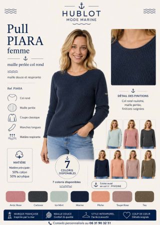 PIARA Pull uni en Maille femme Col rond |HUBLOT ⚓